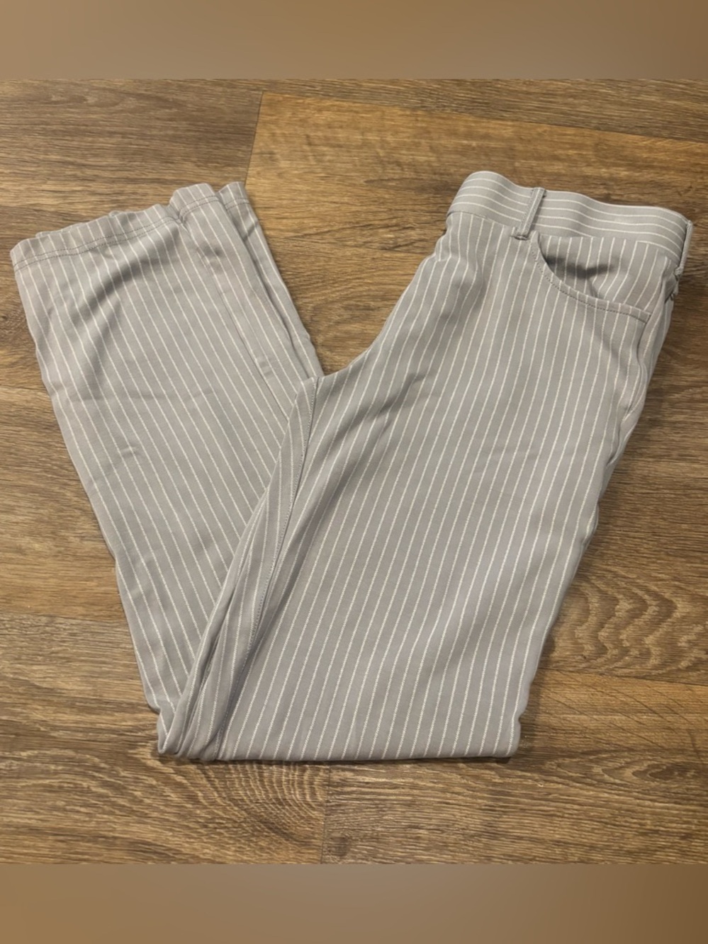 Betabrand Dress Pant Yoga Pants Gray White Stripe Petite Work Stretch Women’s MP